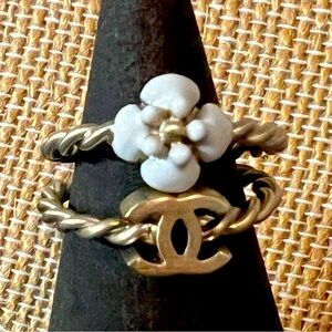 SOLD SOLD Sold Chanel Enamel Camellia & CC Twist Ring size 5.25